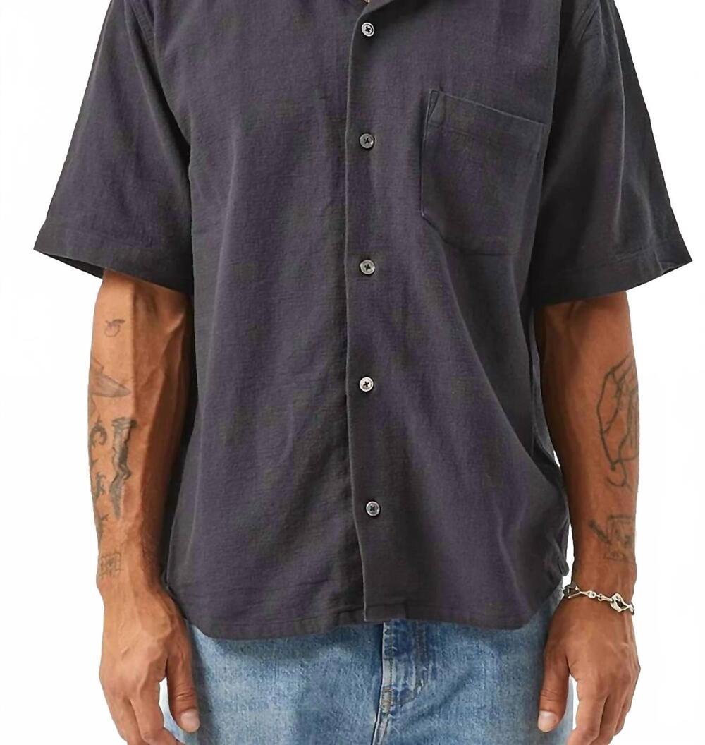 NEW CORRIDOR hopsack short sleeve shirt in black
